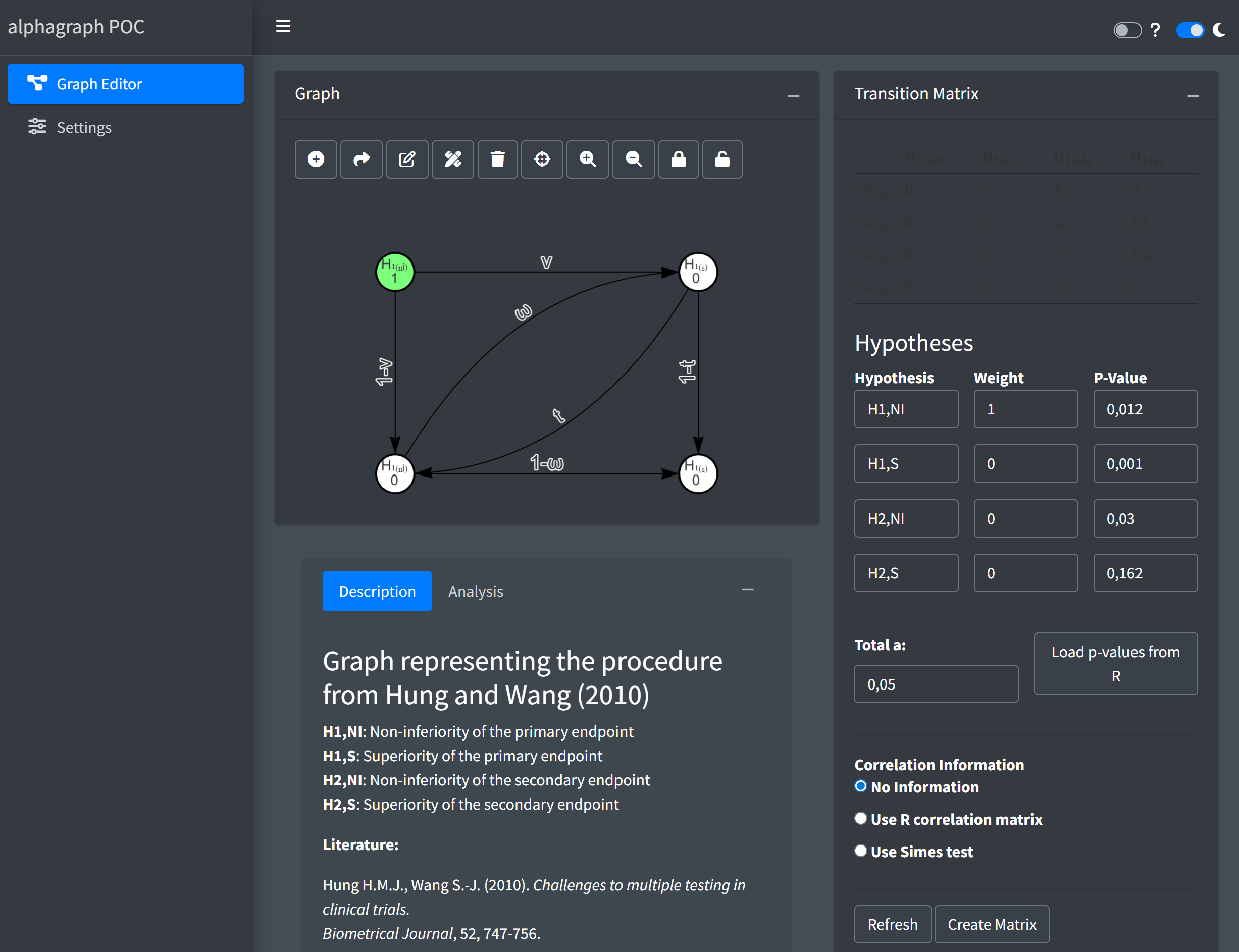 alphagraph PoC – Overview (dark mode)